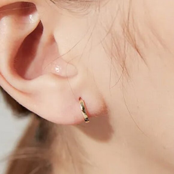 Dainty Minimalist Gold Huggie Earrings. 925 Sterling Silver. #1019 - Picture 1 of 5